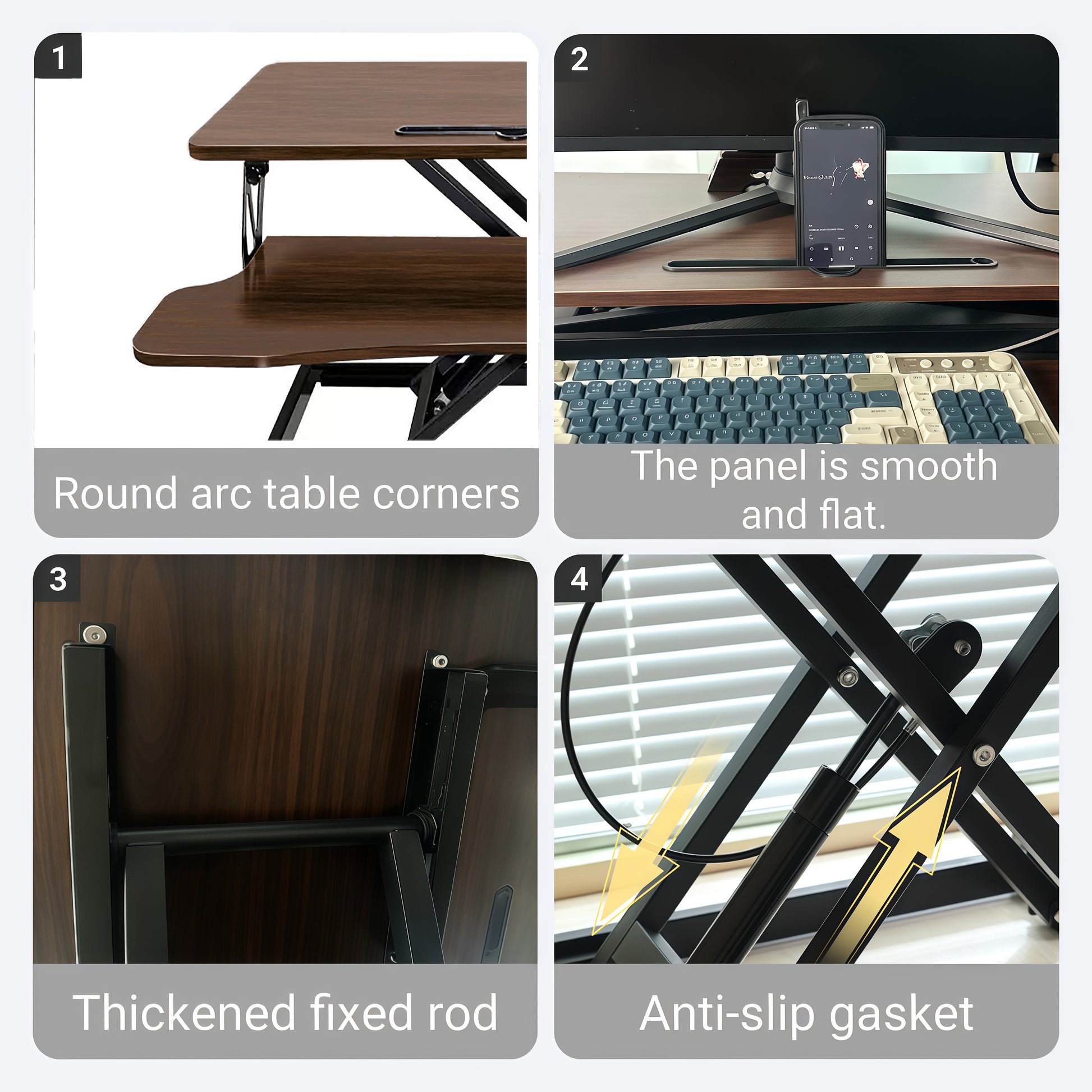 32 Inch Desk Converter, Height Adjustable Sit to Stand Riser, Dual Monitor and Laptop Workstation with Wide Keyboard Tray, Walnut Color image 3