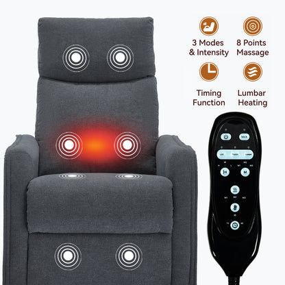 Heat Massage Manual Recliner Chair with Rocker and Swivel in Fabric for Living Room, Grey image 9