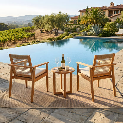 Outdoor Dining Chairs Set of 2, Acacia Wood Patio Armchair with Multi Brown Rope Design Back and Arms and Beige Washable Cushion,for Backyard, Poolside, Garden,Light teak image 5