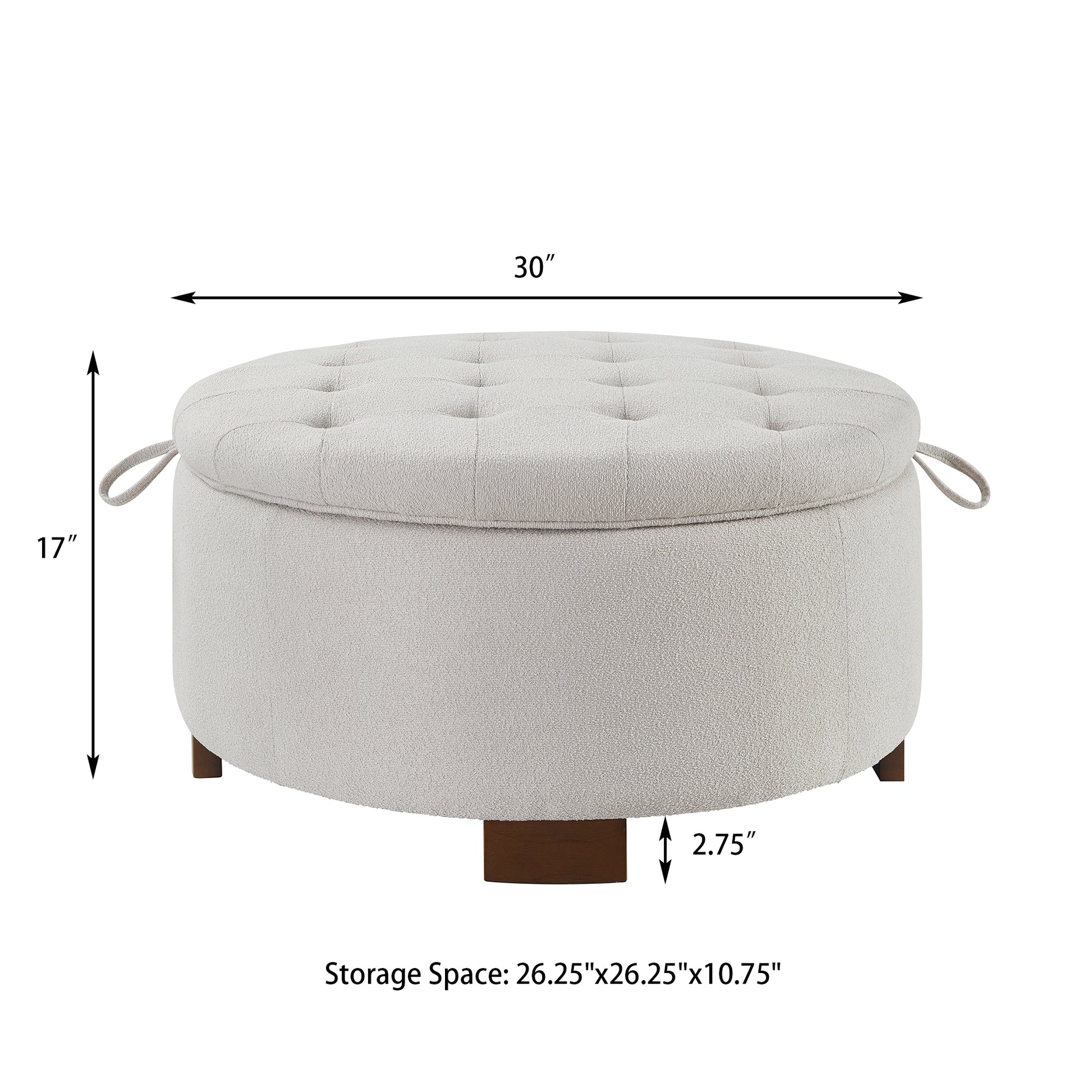 Round Storage Ottoman with Reversible Lid - Boucle Fabric Upholstered Footstool, Hidden Storage Compartment, Wooden Legs, Dual-Purpose Seat & Side Table for Living Room, Bedroom - BEIGE image 10