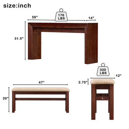 Fluted Counter Height Bar Table Set for 2, Dining Table with Fabric Upholstered Bar Stool with Solid Wood Legs, Dining Table Behind Couch for Breakfast -Cherry image 7