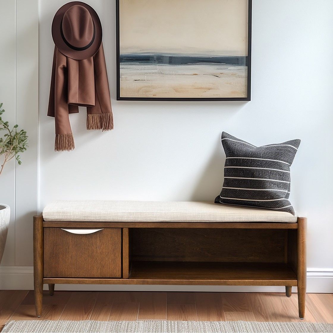 Accent Bench with Storage and Upholstered Cushion image 1