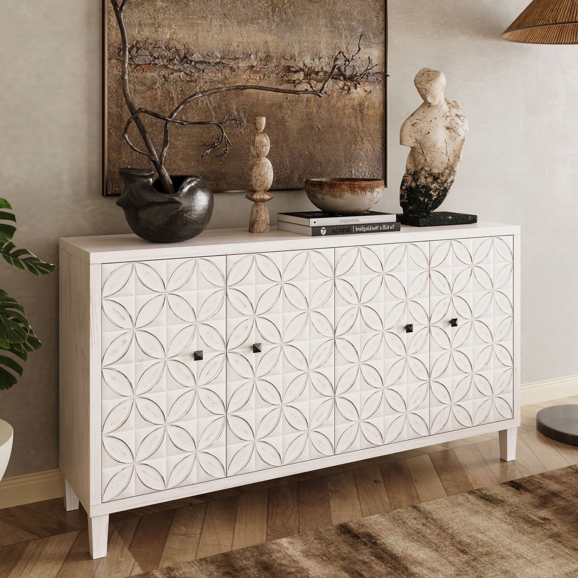 Accent Cabinet 4 Door Wooden Cabinet Sideboard Buffet Server Cabinet Storage Cabinet, for Living Room, Entryway, Hallway image 2