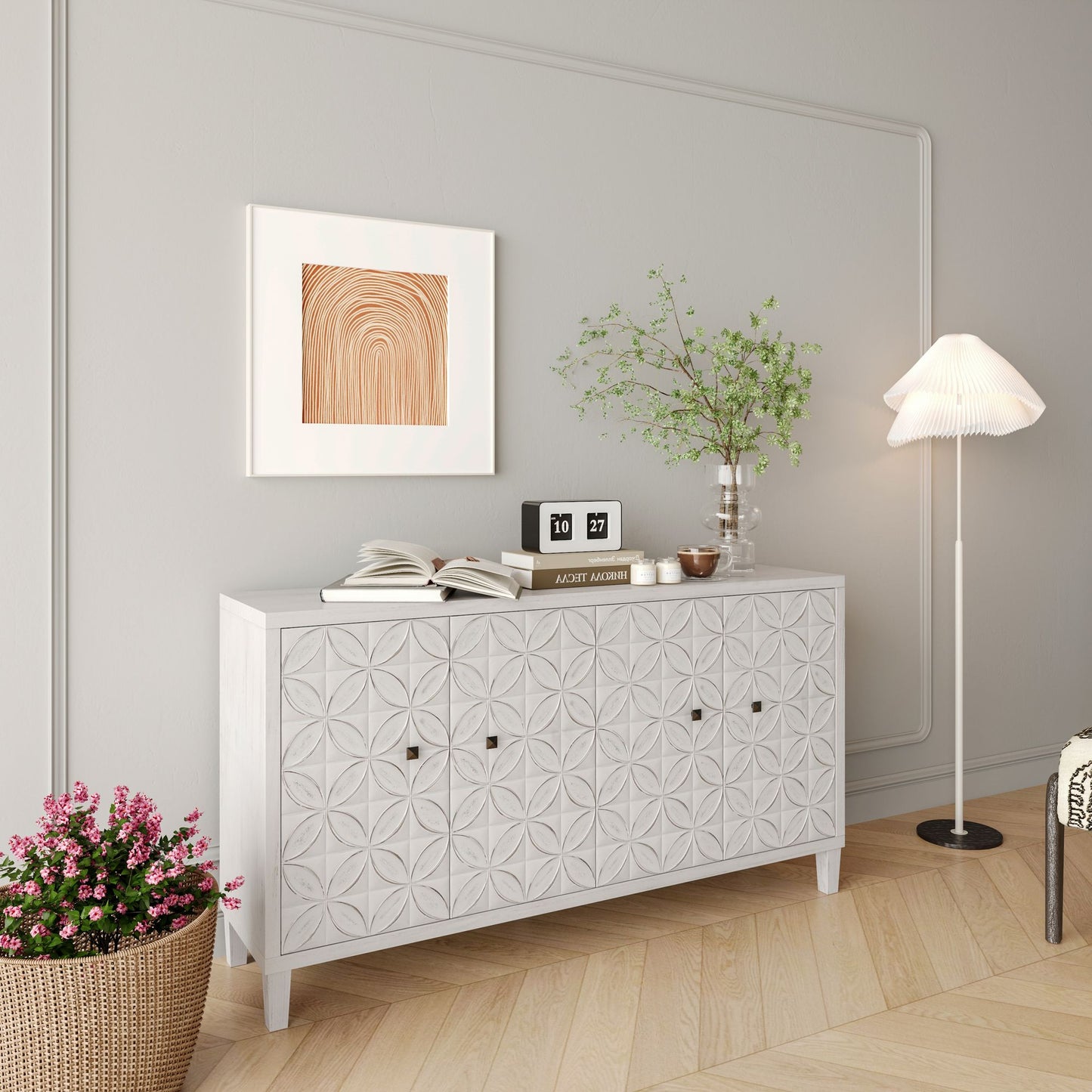 Accent Cabinet 4 Door Wooden Cabinet Sideboard Buffet Server Cabinet Storage Cabinet, for Living Room, Entryway, Hallway image 4