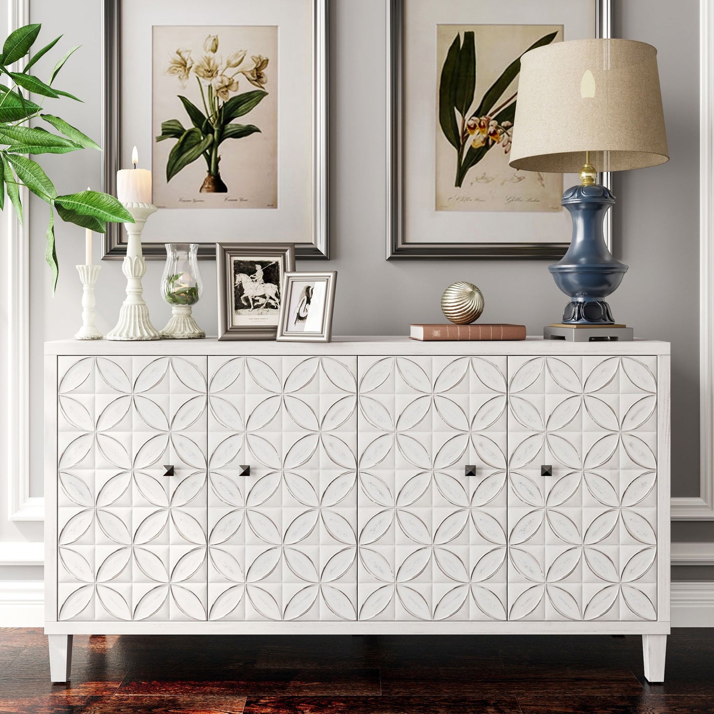 Accent Cabinet 4 Door Wooden Cabinet Sideboard Buffet Server Cabinet Storage Cabinet, for Living Room, Entryway, Hallway image 1