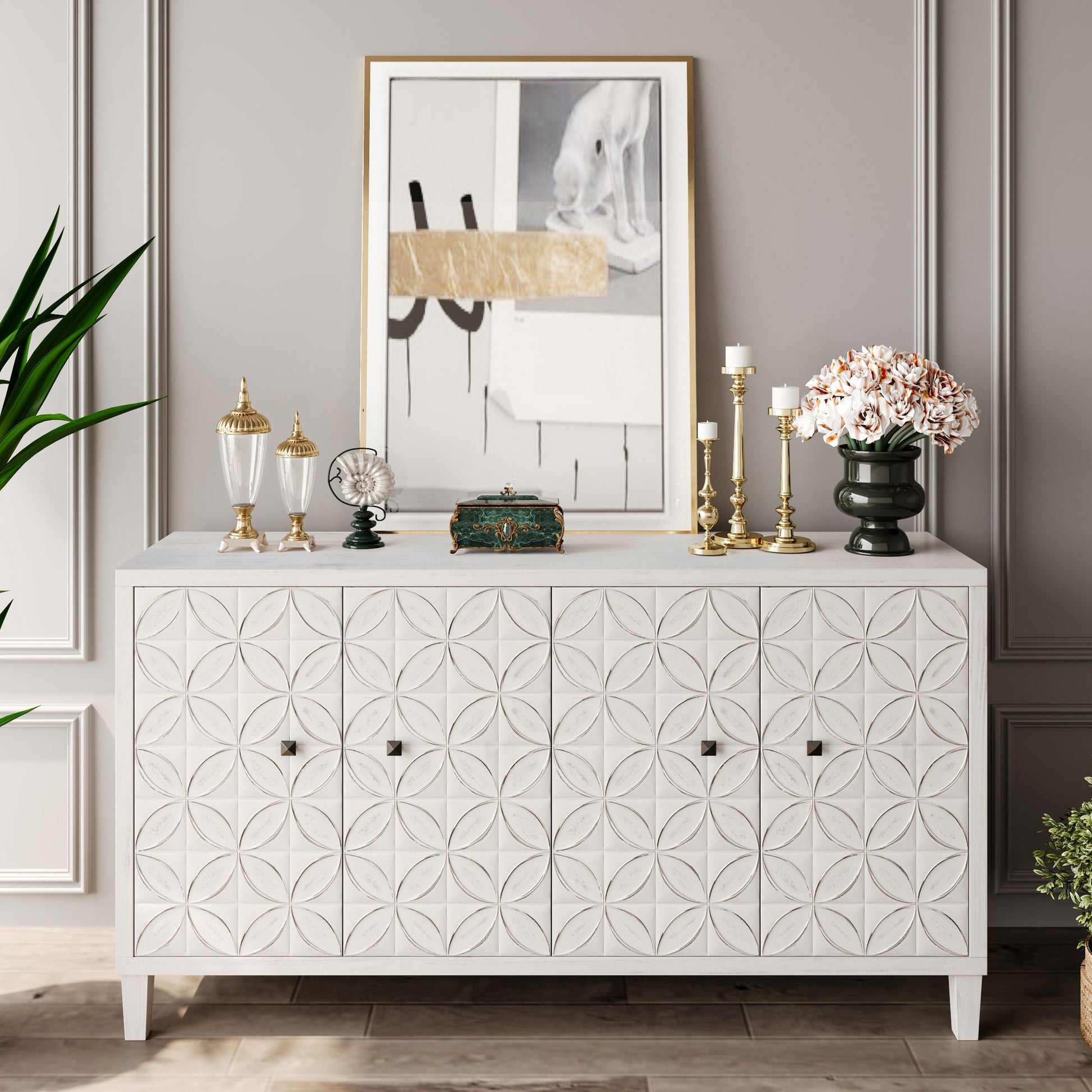 Accent Cabinet 4 Door Wooden Cabinet Sideboard Buffet Server Cabinet Storage Cabinet, for Living Room, Entryway, Hallway image 5