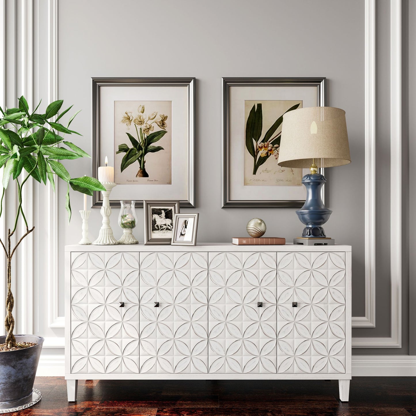 Accent Cabinet 4 Door Wooden Cabinet Sideboard Buffet Server Cabinet Storage Cabinet, for Living Room, Entryway, Hallway image 3