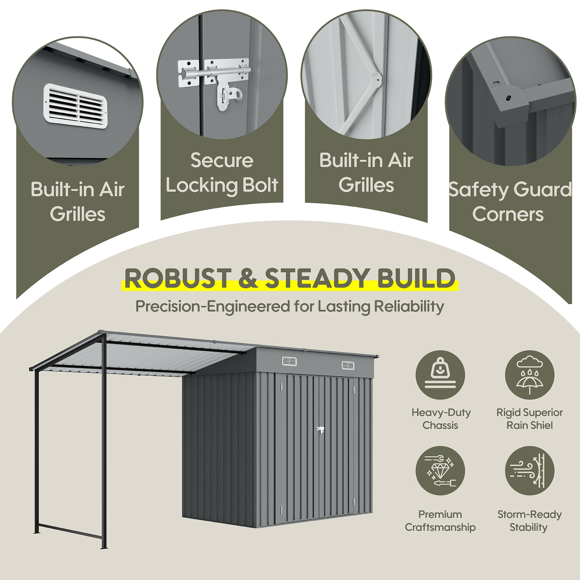 12x4 FT Metal Lean-To Shed with Pergola, 6x4 FT Outdoor Storage Shed & Hardtop Gazebo Combo, 2-in-1 Garden Tool Shed with Open Side for Patio, Backyard, Deck image 3