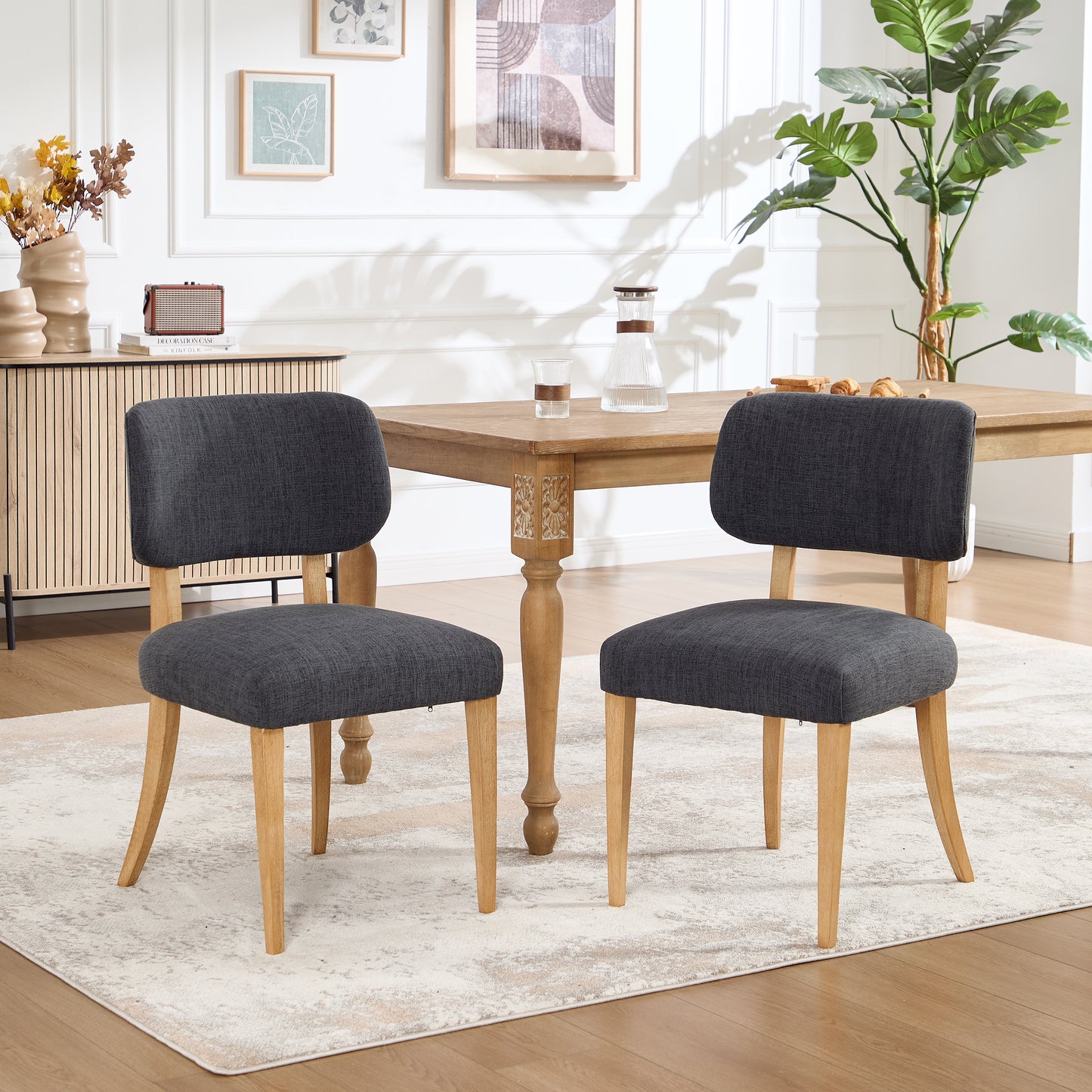 Wooden Dining Chairs Set of 2, Modern Fabric Upholstered Dining Room Chair Kitchen Chairs, Farmhouse Dinner Chair for Kitchen Dining Room image 4