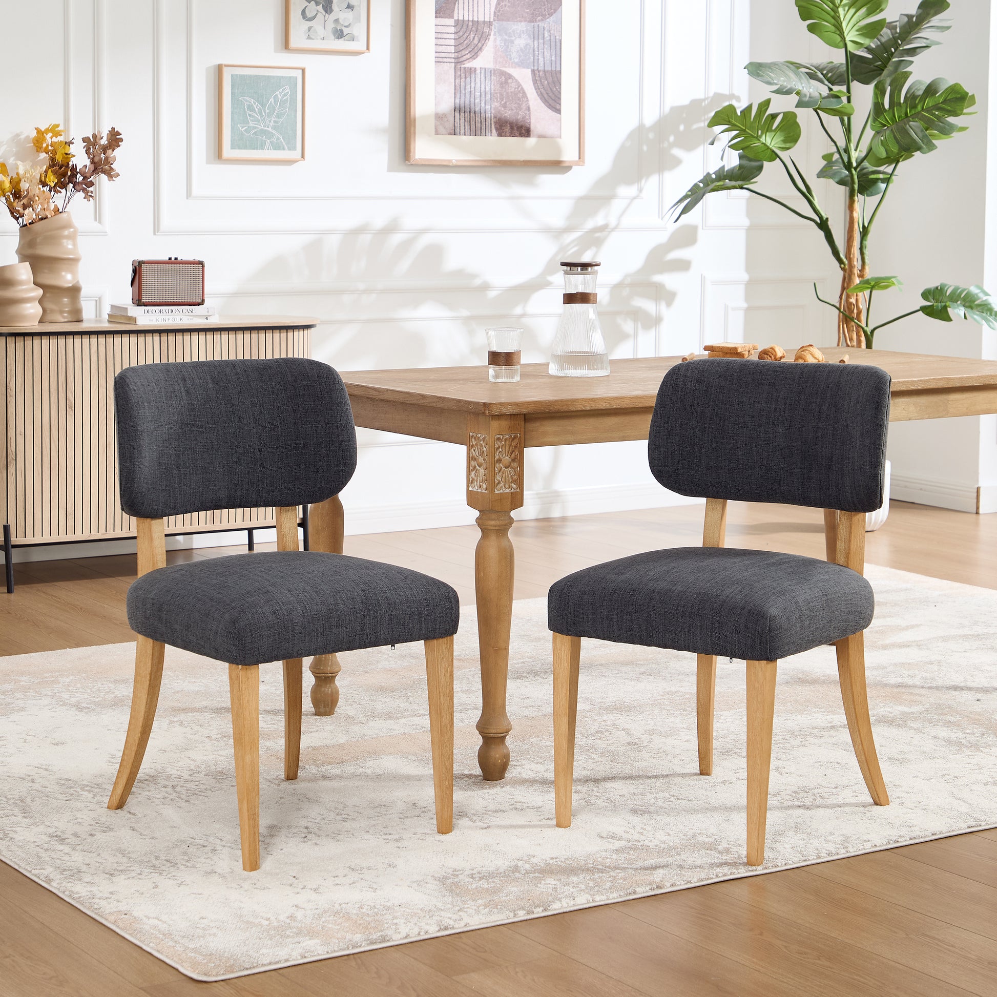 Wooden Dining Chairs Set of 2, Modern Fabric Upholstered Dining Room Chair Kitchen Chairs, Farmhouse Dinner Chair for Kitchen Dining Room image 4