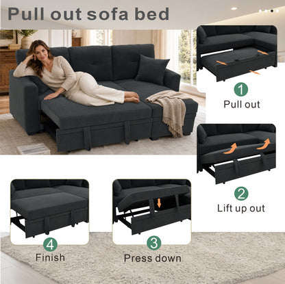Sleeper Sofa, Sectional with Pull-Out Bed, Reversible Chaise, Storage Sectional, Dark Gray breathable fabric, Small Space Solution, Convertible Sofa Bed, Living Room Furniture, L-Shaped Sofa image 7