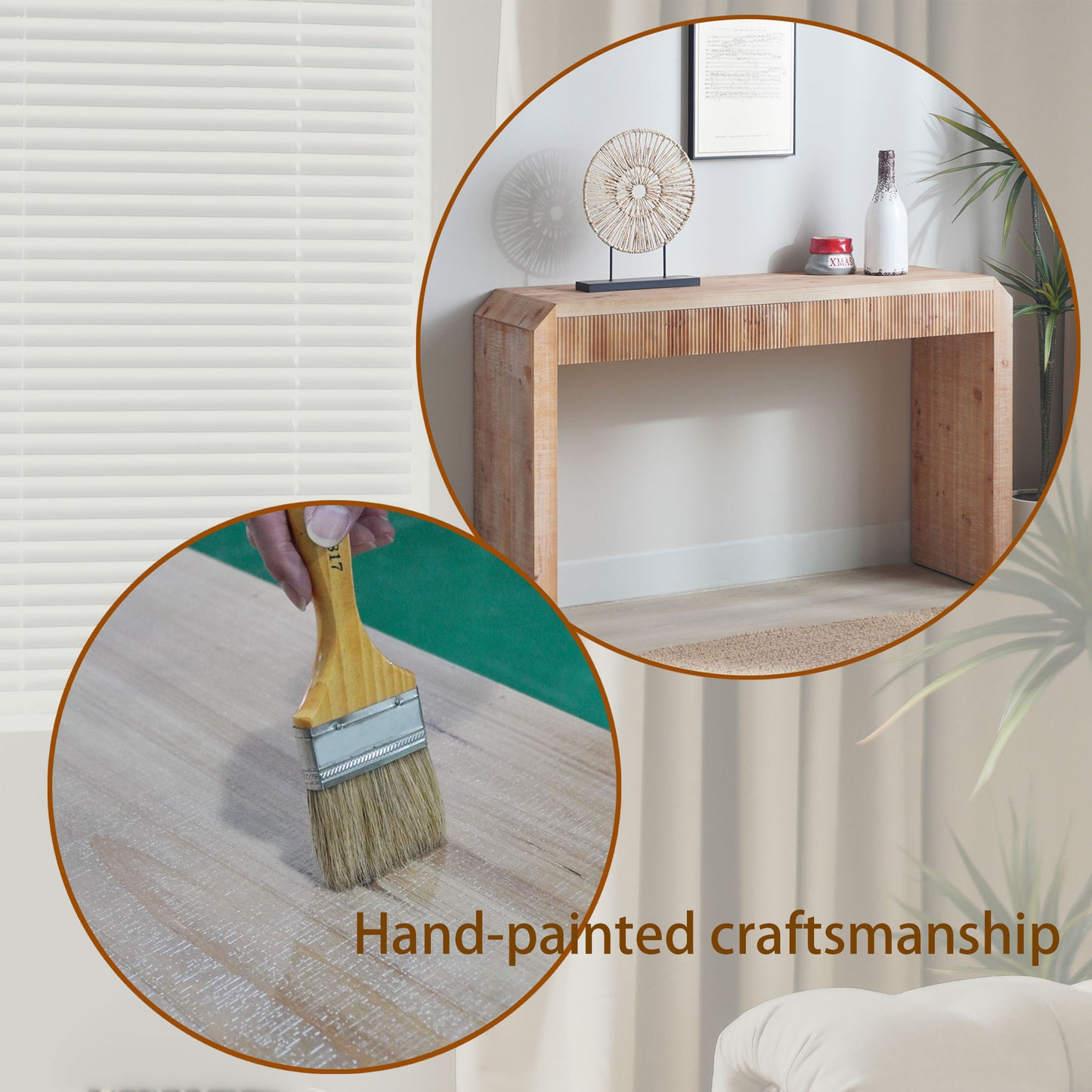 Rustic Wooden Console Table with Drawer – Minimalist Design, Ribbed Texture, and Natural Finish image 10