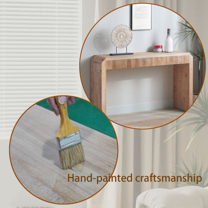 Rustic Wooden Console Table with Drawer – Minimalist Design, Ribbed Texture, and Natural Finish image 10