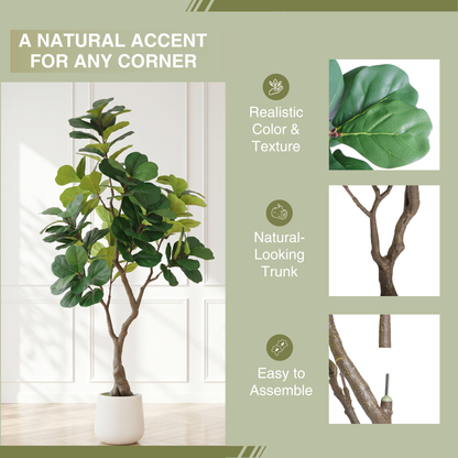 6FT Artificial Fiddle Leaf Fig Tree With Decorative White Pot, Faux Indoor Plant for Home Office Living Room Corner Decoration, 1pc/set image 5