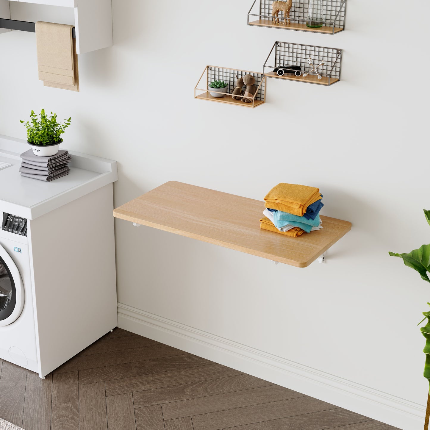 Wall Mounted Folding Table, Space Saving Drop Leaf Desk for Small Spaces, Multi-Purpose Floating Desk for Laundry Room, Kitchen, Home Office, Easy Install image 1