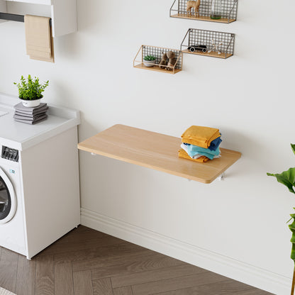 Wall Mounted Folding Table, Space Saving Drop Leaf Desk for Small Spaces, Multi-Purpose Floating Desk for Laundry Room, Kitchen, Home Office, Easy Install image 1