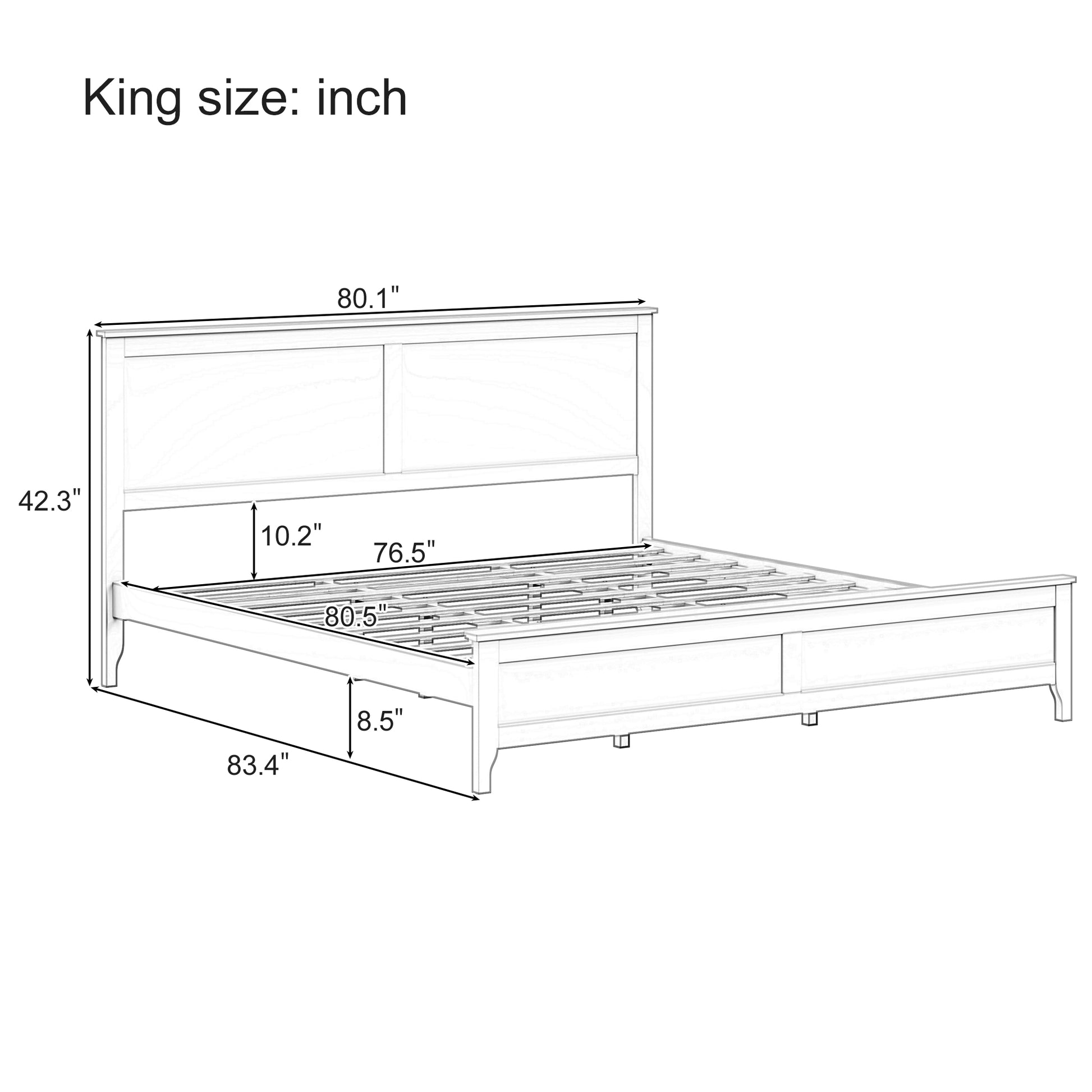 Modern Solid Wood King Size Platform Bed with Sturdy Wooden Slats Support,No Box Spring Needed, Seadrift(Old SKU:N701P300990N) image 3