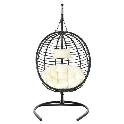 U_Style Single Person Folding Egg Chair with Stand, Hanging Egg Chair Indoor Outdoor, Wicker Hammock Swing Chair with Adjustable Anti-Slip Feet,Suitable for Balcony, Bedroom,Garden image 10