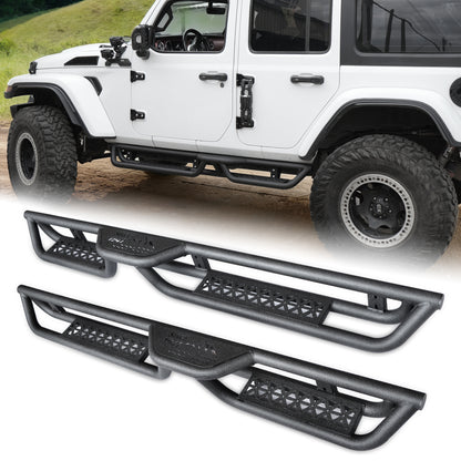 Coated Black Carbon 6-Inch 2-Stairs Side Step Rails Step Bars Steel Nerf Bars Running Boards Compatible with Jeep Wrangler JL 4 Doors 2018-2026 For Off-Road Protection Direct Bolt-On Installation image 1