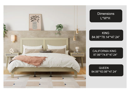 Solid Wood Platform California King Bed With Rattan image 2