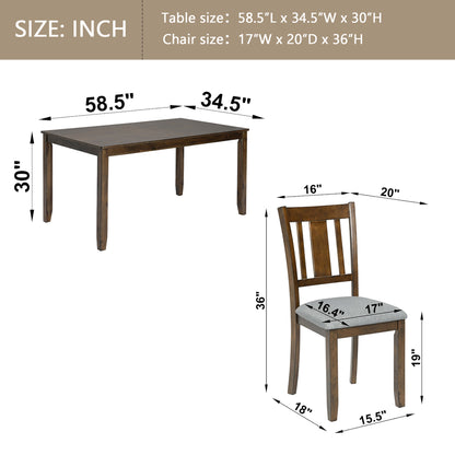 Modern 7-Piece Dining Table Set with 6 Upholstered Chairs, Wooden Rectangular Dining Table Set for 6 with Chairs, for Dining Room, Kitchen, Restaurant, Walnut image 8