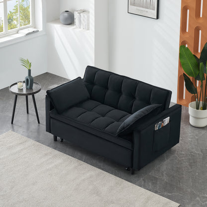Modern velvet sofa, sofa pull-out bed, small love seat casual sofa with back, with pillow, pockets, living room furniture, 3 in 1 convertible sleep sofa bed. image 2