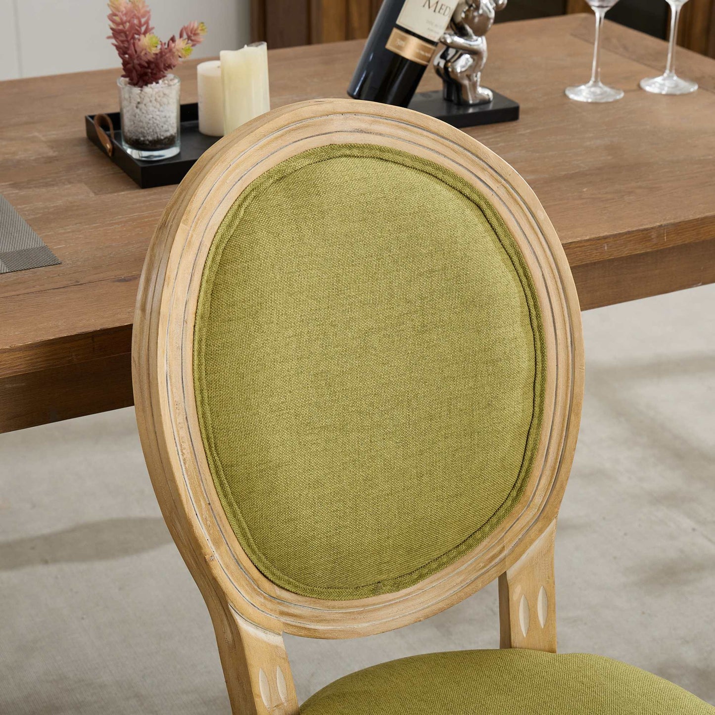 A&A Furniture,French Style Solid Wood Frame Antique Painting Linen Fabric Back Dining Chair,Set of 2,SW1845OL,Olive Green image 10