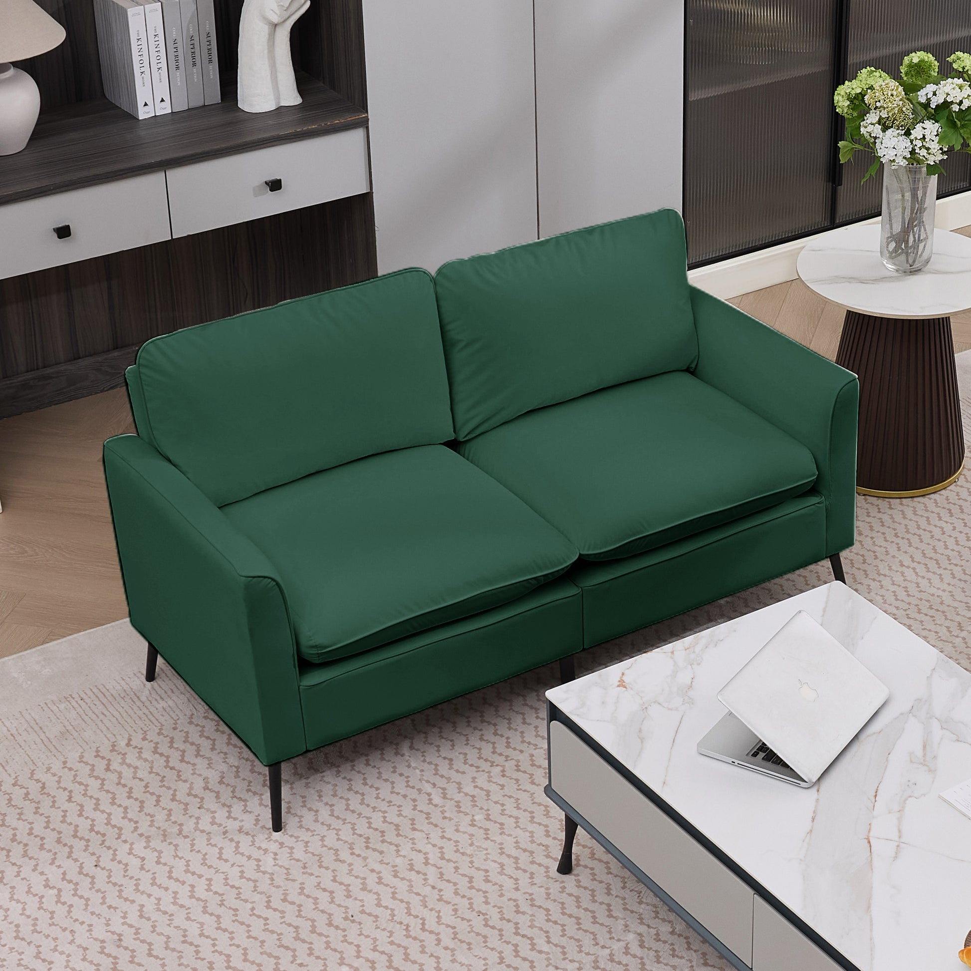 TS Cat paw leather upholstered sofa loveseat,Nordic retro light luxury living room balcony bedroom single casual sofa chair Double sofa + two pack combination(Green) image 3