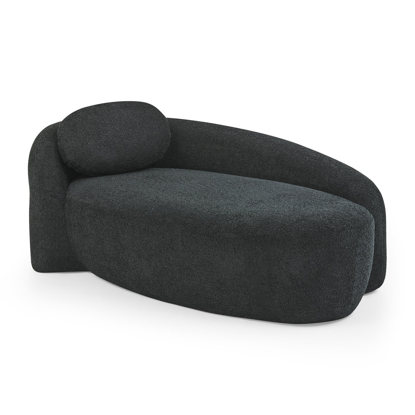 Modern Oval Single Lazy Sofa Chair with Integrated Backrest, Side Armrest and Pillow, Compact Space-Saving Lounge Chair for Living Room Bedroom-Black image 10