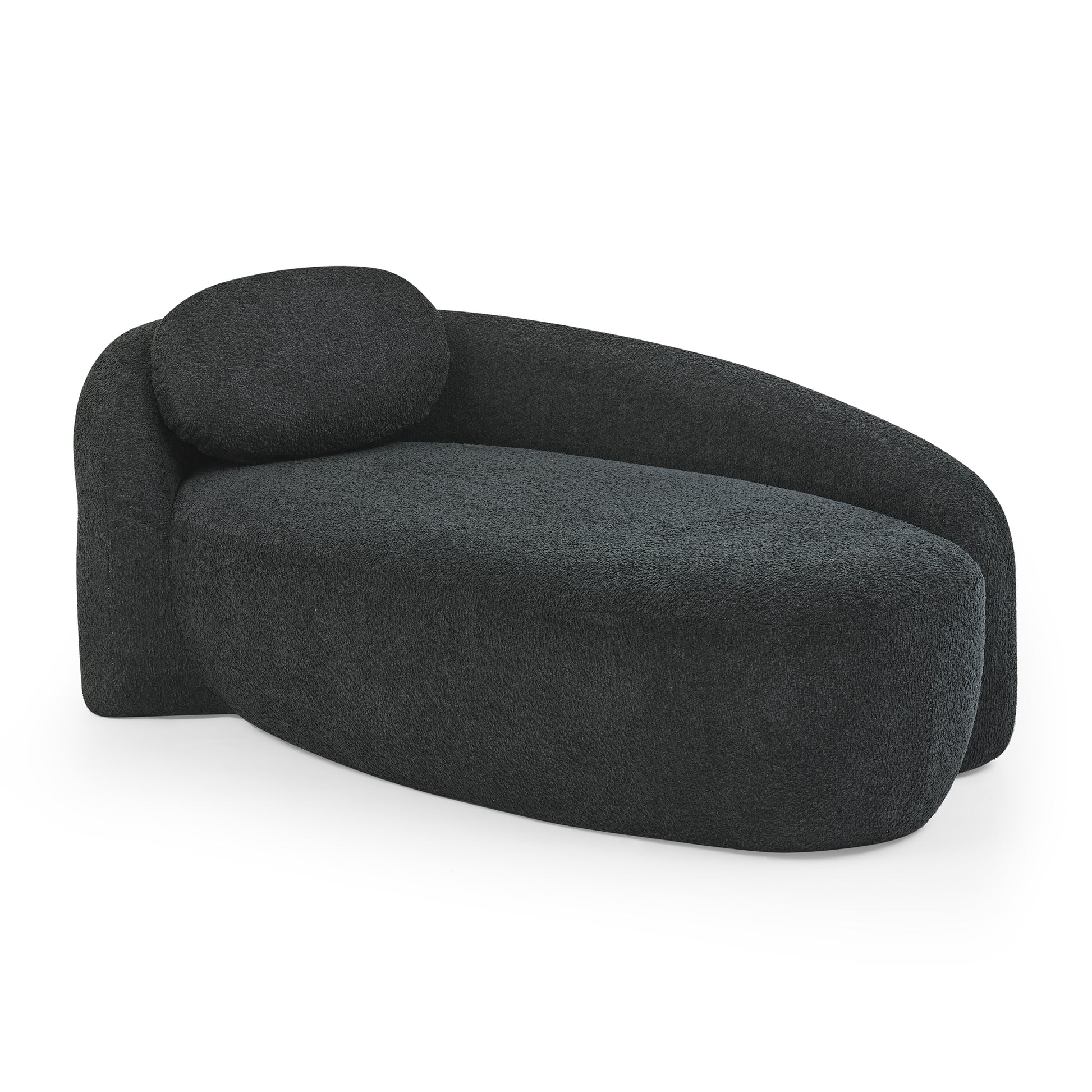 Modern Oval Single Lazy Sofa Chair with Integrated Backrest, Side Armrest and Pillow, Compact Space-Saving Lounge Chair for Living Room Bedroom-Black image 10