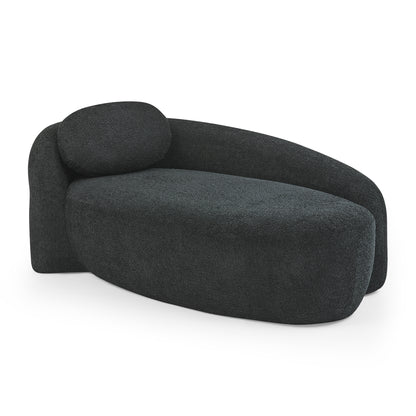 Modern Oval Single Lazy Sofa Chair with Integrated Backrest, Side Armrest and Pillow, Compact Space-Saving Lounge Chair for Living Room Bedroom-Black image 10