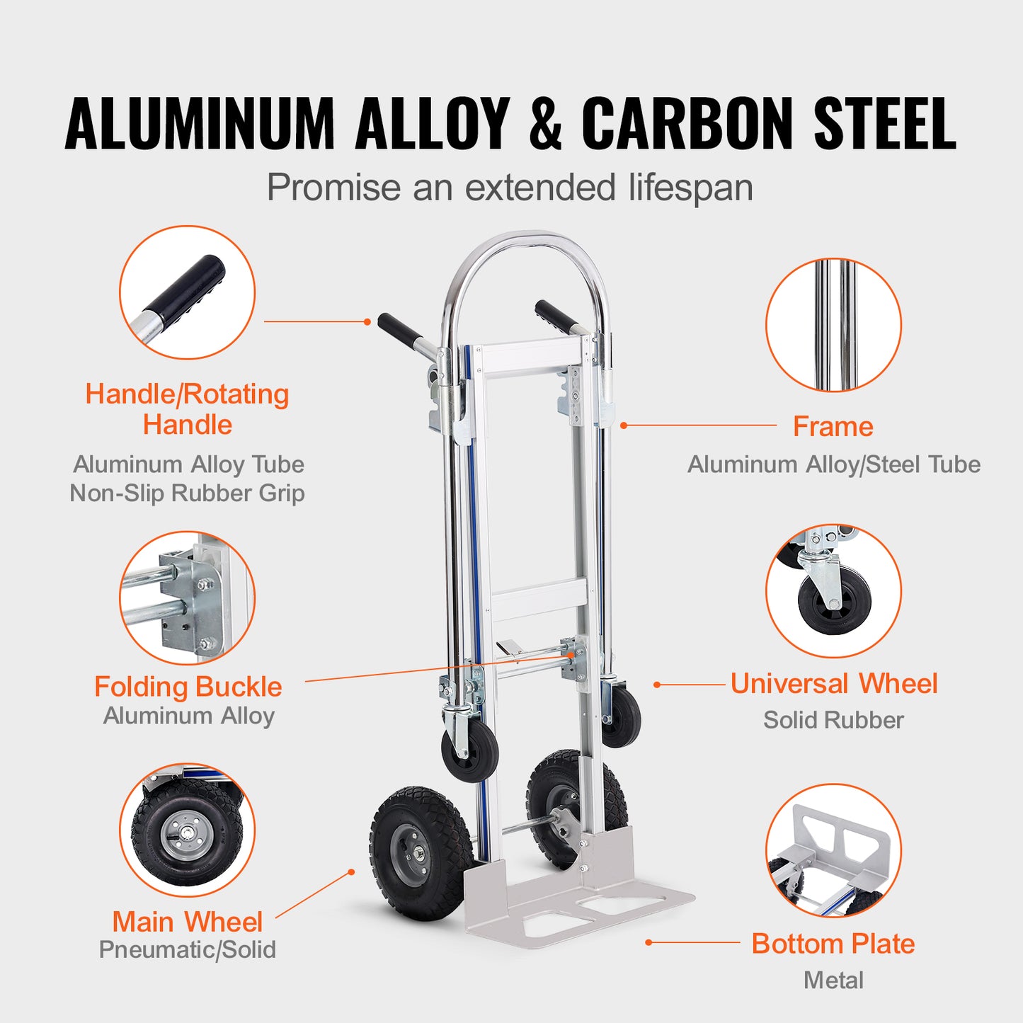 Aluminum Hand Truck, 2 in 1, 800 lbs Load Capacity, Heavy Duty Industrial Convertible Folding Hand Truck and Dolly, Utility Cart Converts from Hand Truck to Platform Cart with Rubber Wheels image 4