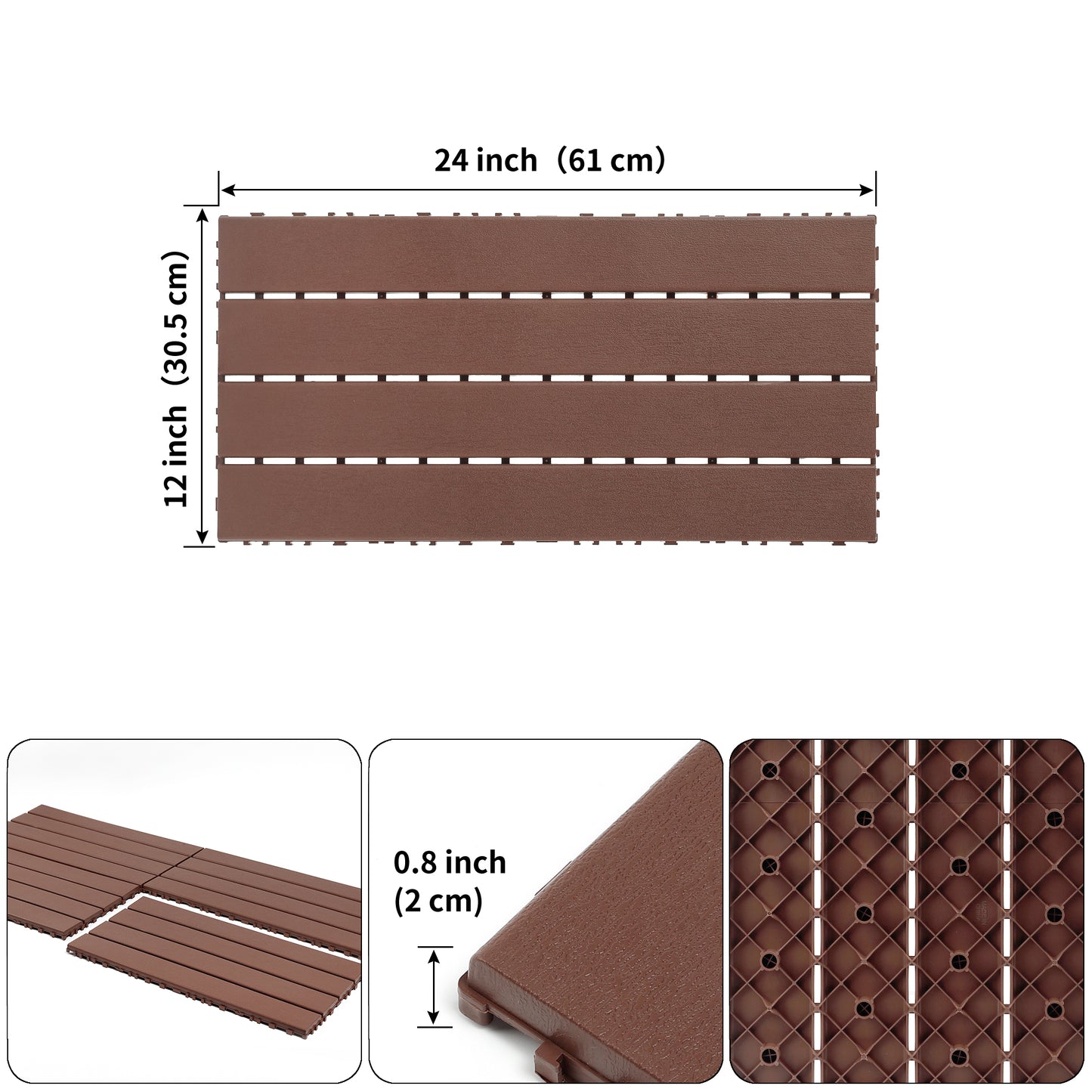 24 pieces of outdoor terrace deck tiles, DIY interlocking decking floor tiles, easy to install patio tiles, suitable for indoor and outdoor balcony backyard poolside,Brown image 3