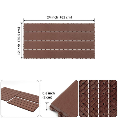 24 pieces of outdoor terrace deck tiles, DIY interlocking decking floor tiles, easy to install patio tiles, suitable for indoor and outdoor balcony backyard poolside,Brown image 3
