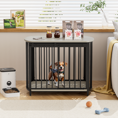 GO 31.5" Furniture Style Dog Crate for Small and Medium Dogs, Wooden Cage Indoor Kennel Furniture, Modern Dog Crate End Table with Double-Doors, Gray