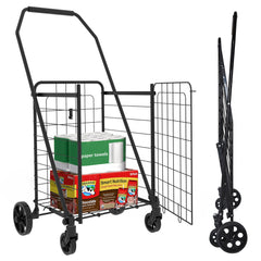 Shopping Cart with open door,Grocery Cart on Wheels, Foldable Utility Shopping Carts with Double Basket and 360° Rolling Swivel Wheels for Groceries Laundry