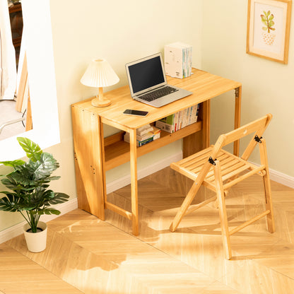 Bamboo Folding Desk, Space-Saving Computer Desk for Small Spaces, Foldable Study Table for Bedroom, Home Office, Dorm, Apartment, Natural Color image 1
