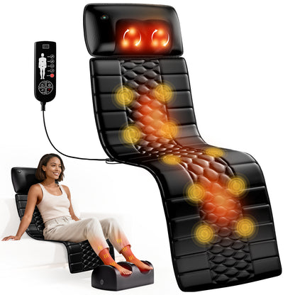 Full Body Massage Mat with Heat, 10 Vibration Massage Nodes & Adjustable Head Pillow, Foldable Design for Back Neck Leg Pain Relief, Remote Control image 1