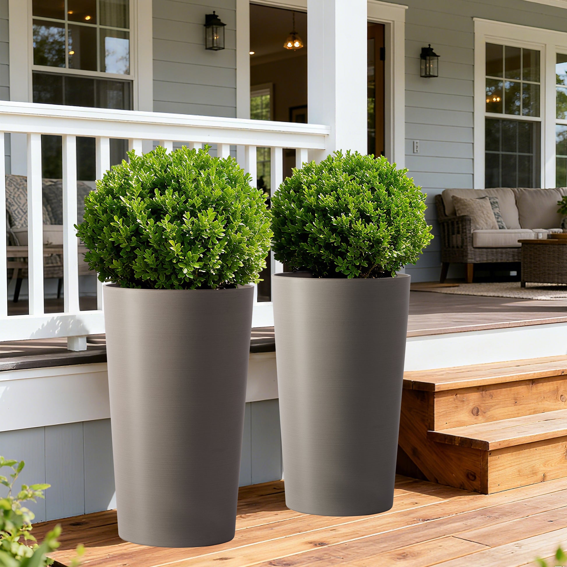 2 Pack Tall 21.7 in Planters for Outdoor Plants Modern Tall Square Planter Box Indoor Outdoor Porch Patio Flower Pot Modern Big Tapered Matte Tree Flower Pot for Garden, (Brown) image 1