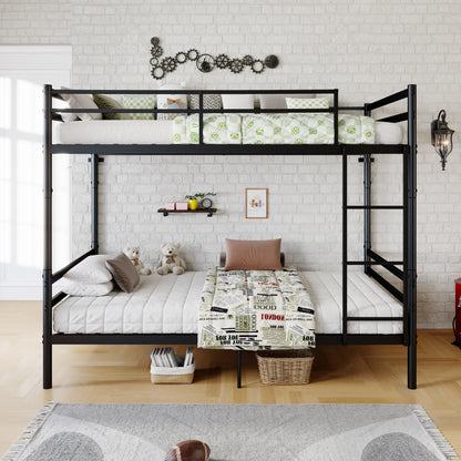 Bunk Bed with Ladder and high Guardrail Metal Bunk Bed, Storage Space, Noise Free,Twin Over Twin Size,BLACK image 5