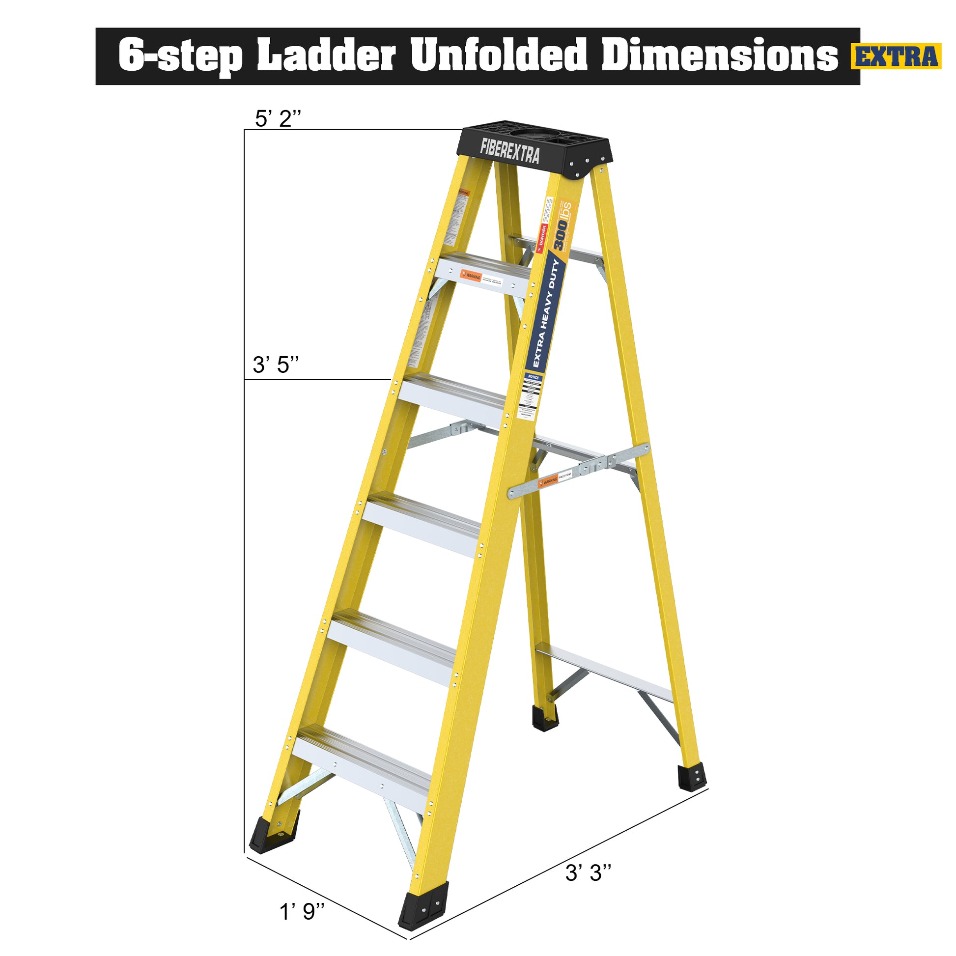 Fiberglass Reinforced Single Side Ladder – Lightweight Non-Conductive Access Ladder 6 step Yellow 300 LBS Capacity image 8