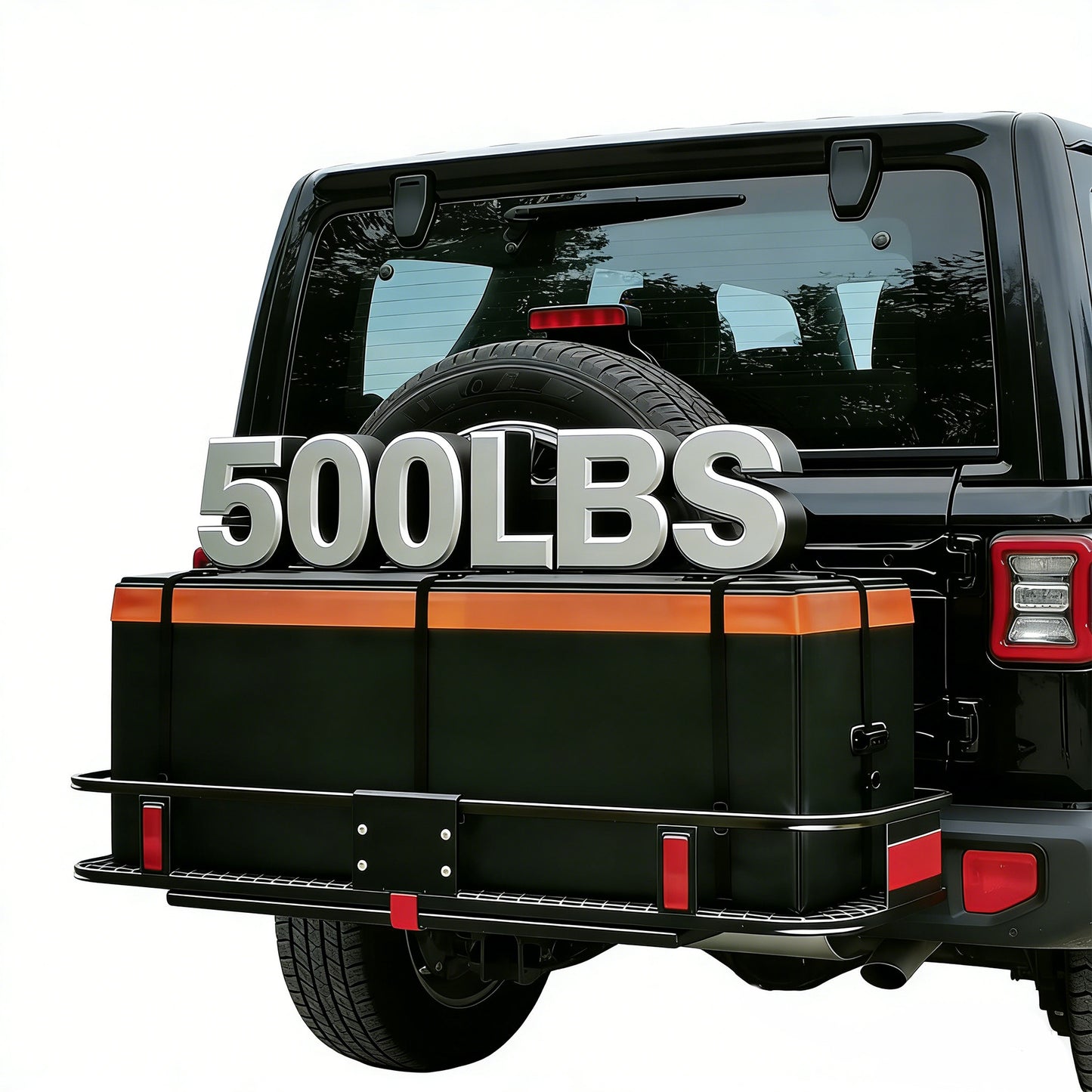 Heavy Duty Folding Hitch mount Cargo Carrier Load Capacity 500Lbs 60"(L)X 20"(W)X 6"(H) Trailer Fold up Luggage Basket with Stablizer Waterproof Bag Net Ratchet Straps Combination Lock for SUV Pickup image 4