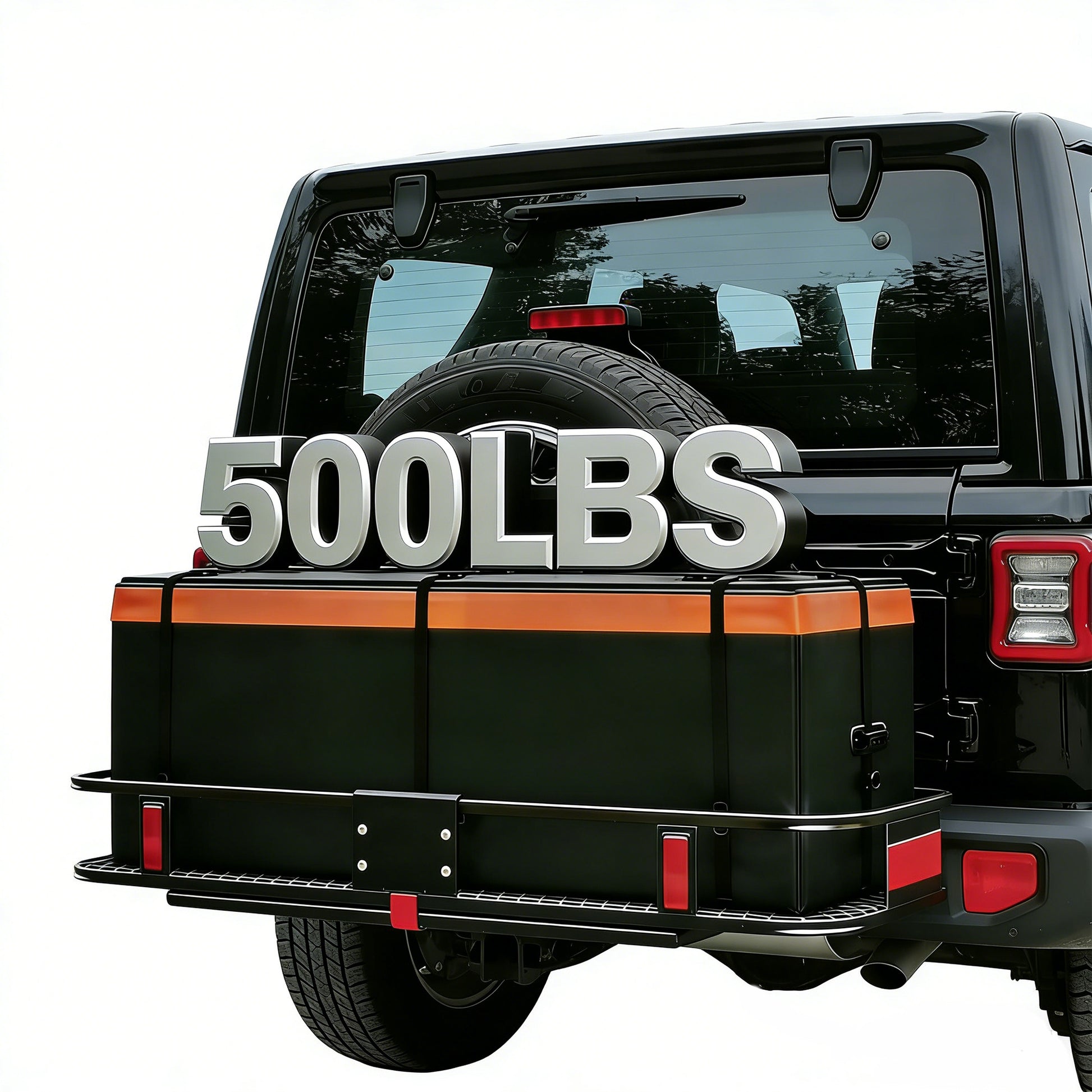 Heavy Duty Folding Hitch mount Cargo Carrier Load Capacity 500Lbs 60"(L)X 20"(W)X 6"(H) Trailer Fold up Luggage Basket with Stablizer Waterproof Bag Net Ratchet Straps Combination Lock for SUV Pickup image 4