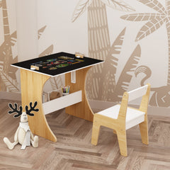 Kids Table Set with One Chair, Multifunctional Wooden Children Study Table-Convertible Tabletop for Study, Drawing & Play, Natural
