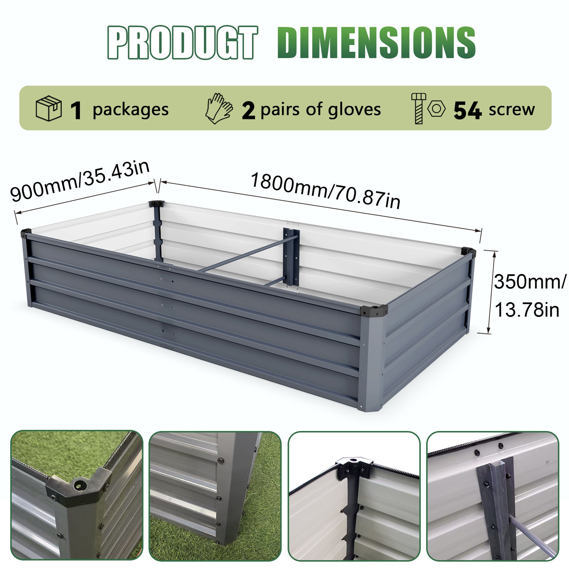 6x3x1ft 2pcs large Garden Bed Kit, Grey Galvanized Metal Outdoor Garden Boxes, Suitable for Outdoor Ground Gardens for Growing Plants, Vegetables Flowers Herb image 4