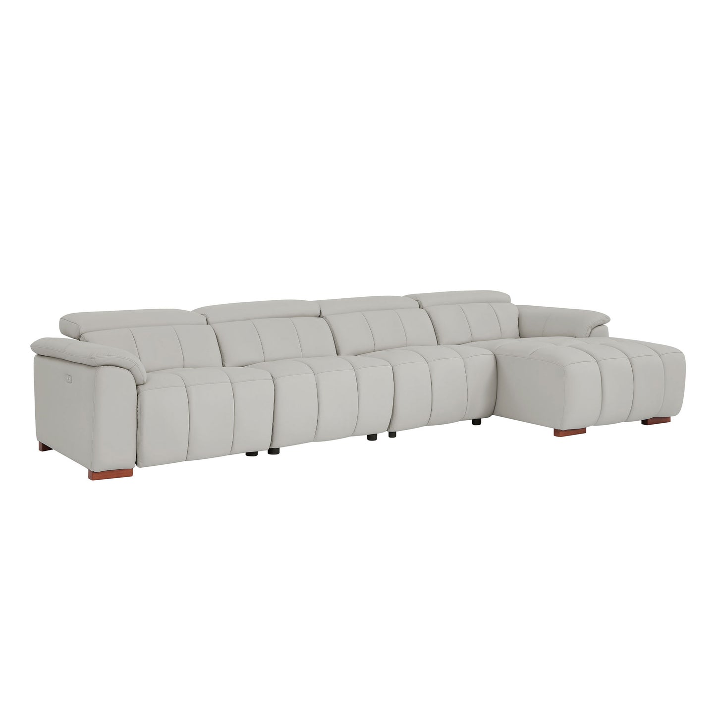 4 Seats Wall-Hugger Reclining Sofa Modern Electric Control Genuine Leather L Shaped Couch,Lounge Seat Theater Seating Furniture with USB Port, Sofa with Headrest & Footrest for Living Room,Apartment image 6