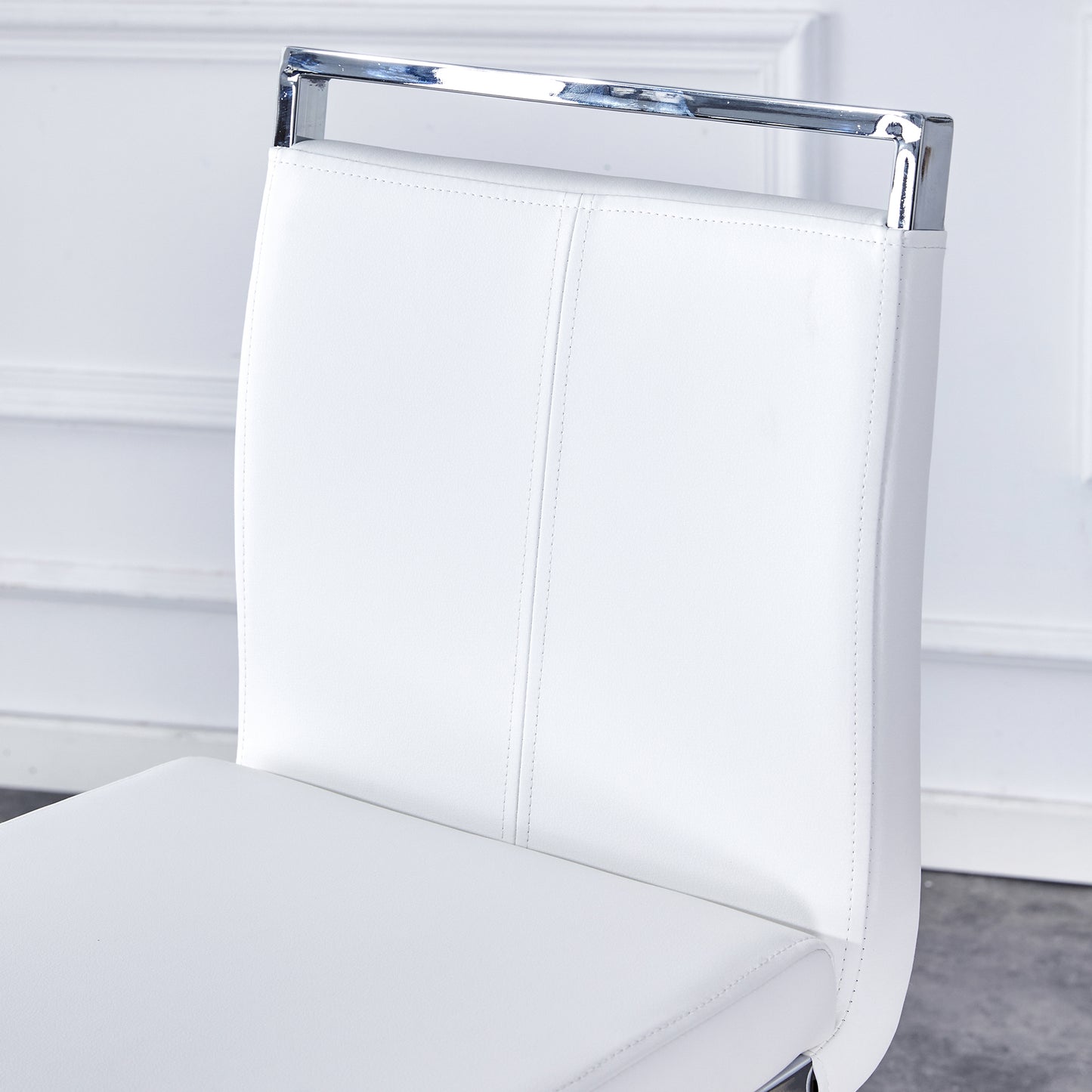 Modern and beautiful bar stool upholstered in PU leather with C-shaped silver metal legs for dining rooms, kitchens, terraces and guest office chairs.(set of 6) (white+PU) image 11