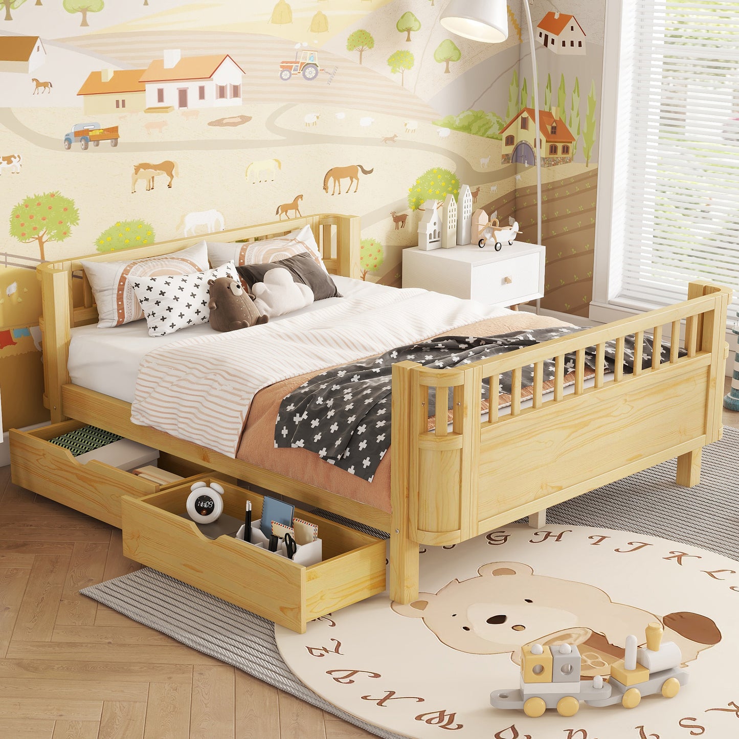 Full Size Wood Platform Bed for Kids, Wood Low Profile Full Bed with Rails for Girls and Boys, Natural (Patented Design),Old SKU W2593P409119 Expect Arrival Date 2026/7/10 image 4