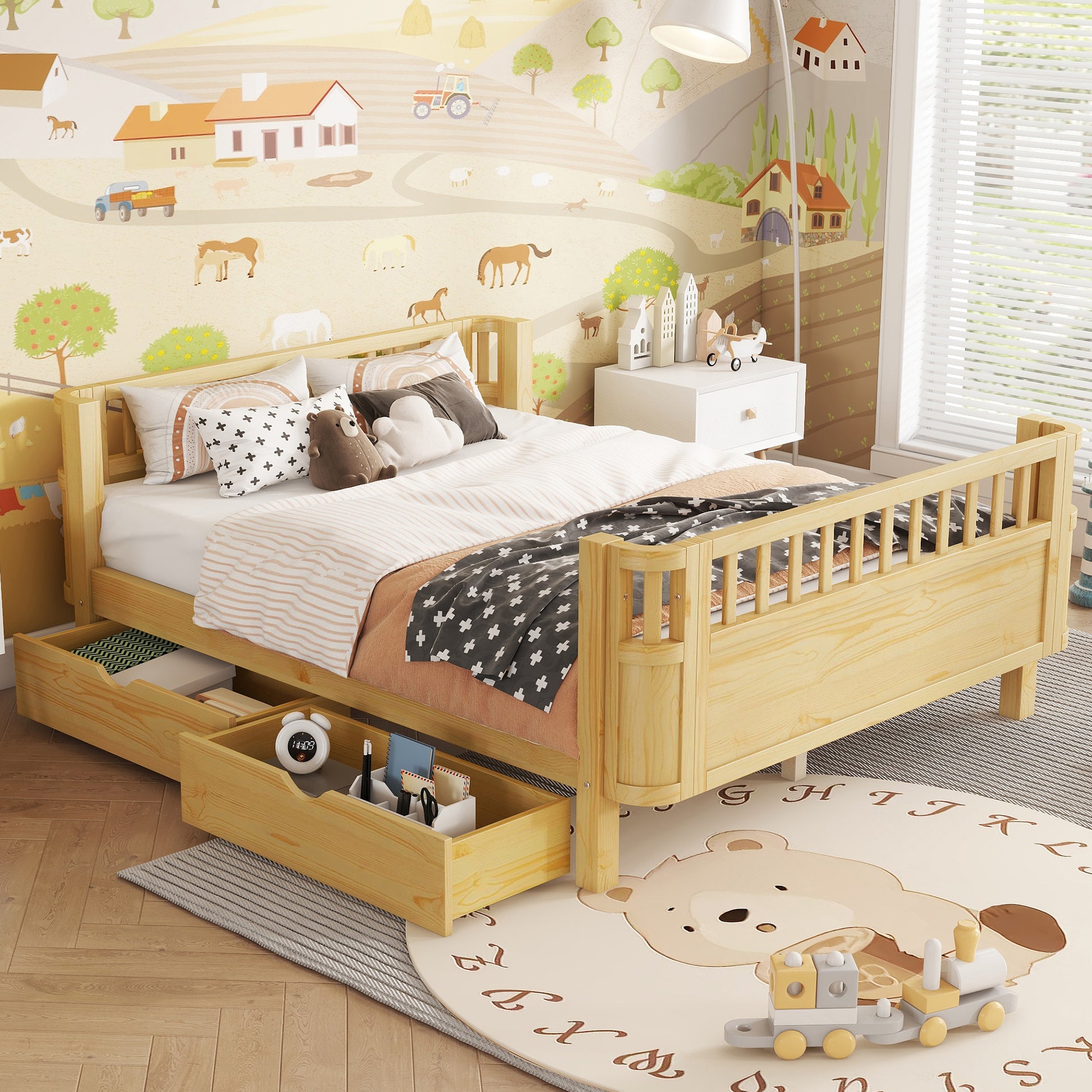 Full Size Wood Platform Bed for Kids, Wood Low Profile Full Bed with Rails for Girls and Boys, Natural (Patented Design),Old SKU W2593P409119 Expect Arrival Date 2026/7/10 image 4
