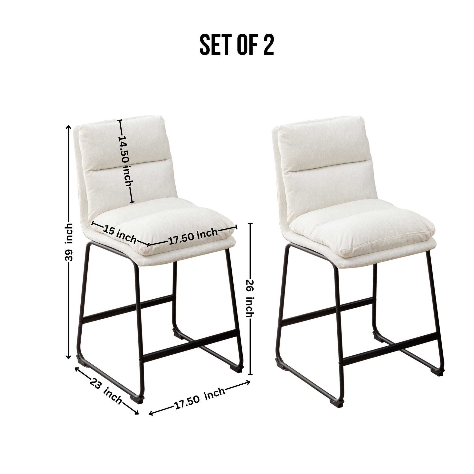 Milos Upholstered 26-inch Counter Height Stools, Set of 2,Vanilla White image 10